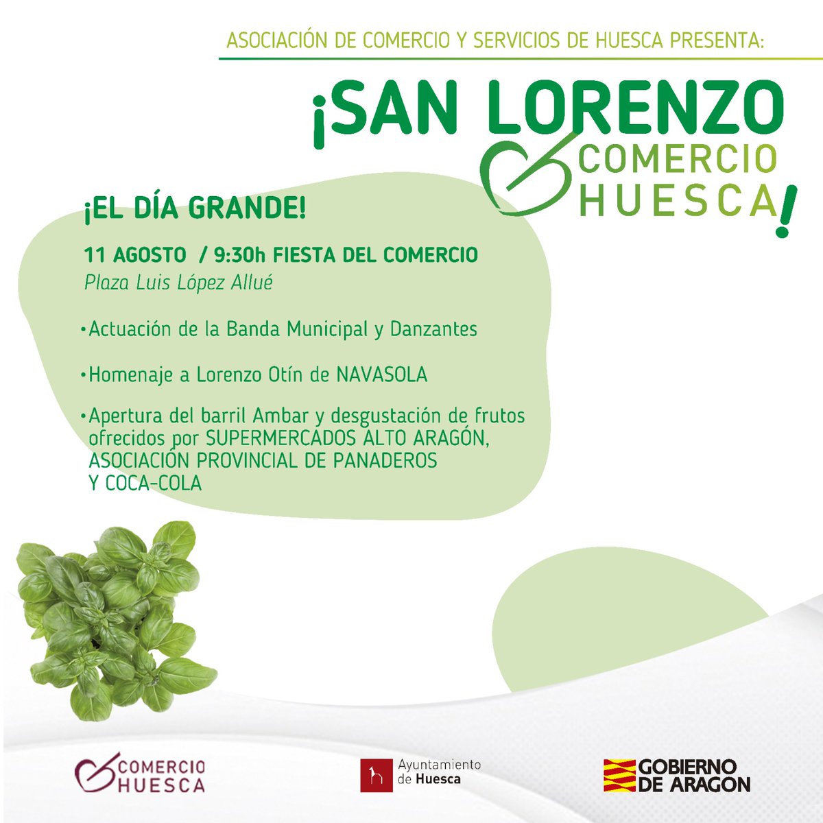comerciohuesca's tweet photo. 💚Con #ComercioHuesca ¡Vamos a disfrutar juntos! 💚

Mañana es nuestro DÍA GRANDE ¡la #FiestadelComercio! 📌Os esperamos a las 9:30h en la Plaza Luis López Allué

🌱Ven y participa del ambiente, los #Danzantes, la banda de música, degustaciones...

¡Te esperamos!

#SanLorenzo2022 https://t.co/lWaKbROXWW