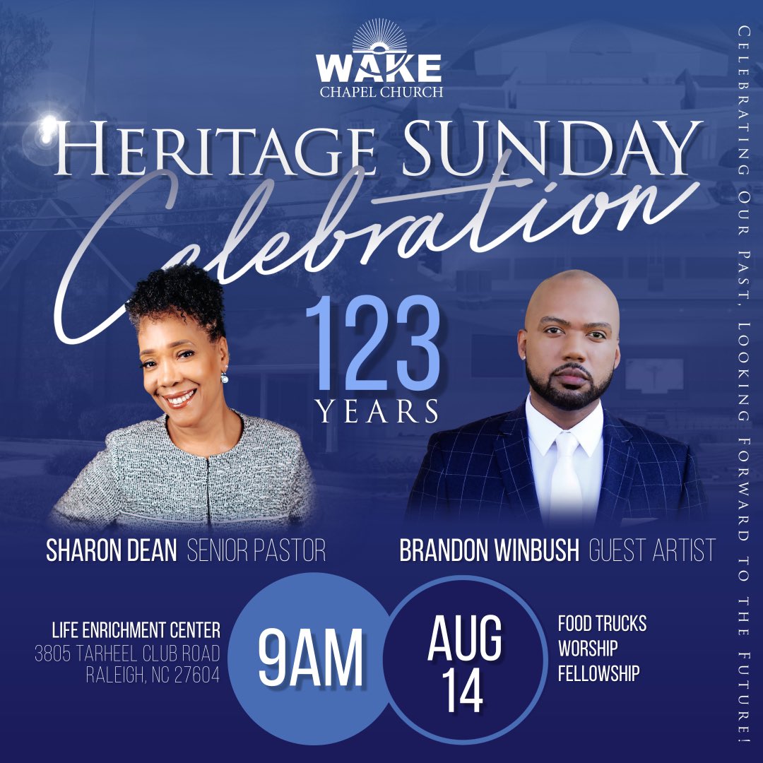 Come celebrate with WCC this Sunday as we praise God for 123 years of ministry! There will be food trucks, games and fellowship after worship. We look forward to seeing you!
#WCC #WakeChapelChurch #HeritageSunday