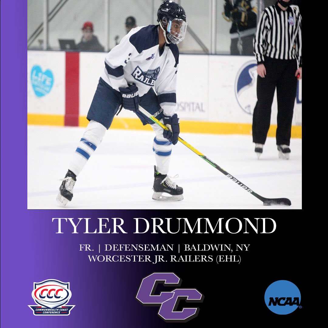 Curry_MHockey's tweet photo. First up on Defense, we have Tyler Drummond (@tylerdrummondd) from the @Railers_JHC of the @EHL_Hockey. Tyler is from Long Island, NY and was with the Hoosac School (@owls_mih) prior to his two seasons in Worcester. Welcome to Milton, Tyler! #BleedPurple #NewColonels https://t.co/RARroTUtvc