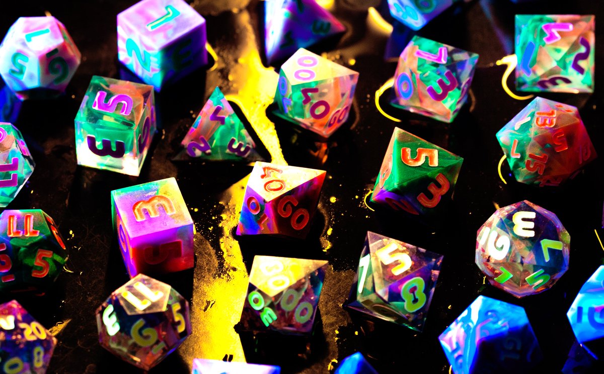 wildearthdice's tweet photo. THE CYBERPUNK COLLECTION OFFICIALLY LIVE🥳

https://t.co/xnGDUSqWHQ
Let's smash this. The neon party starts now.

Retweets much appreciated🙏

#dice #DnD #handmadedice #Kickstarter #ttrpg #dungeonsanddragons https://t.co/u1MkqdReoc