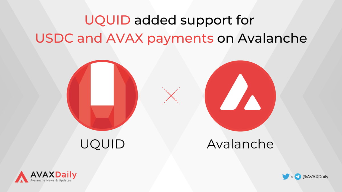 📢 <a href="/uquidcard/">UQUID | Digital Commerce Infrastructure</a> added support for USDC and AVAX payments on Avalanche

Shopping with $AVAX $USDC via:
👉 Physical shop: uquid.com
👉 Digital Shop: shop.uquid.com

#AVAX #Avalanche $AVAX
x.com/uquidcard/stat…