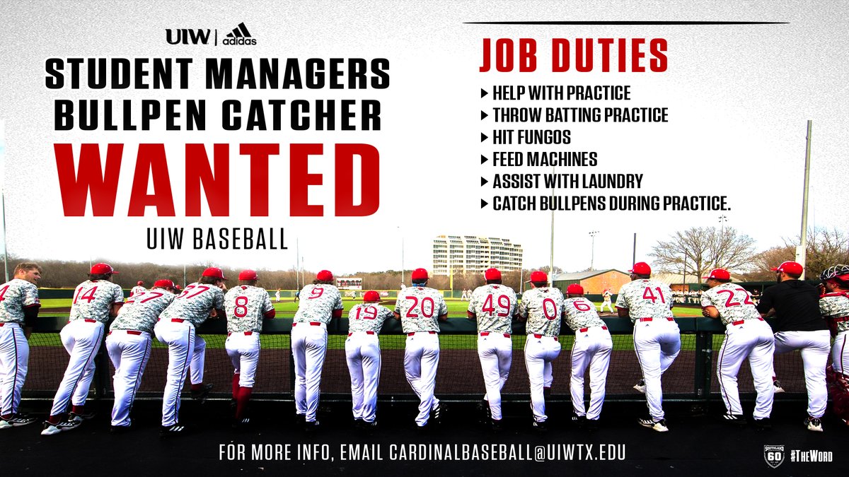 Calling all @uiwcardinals students🗣 We're looking to add student managers to the team for this upcoming season 👀 For more info, contact cardinalbaseball@uiwtx.edu #TheWord | #HeadsDownWordUp