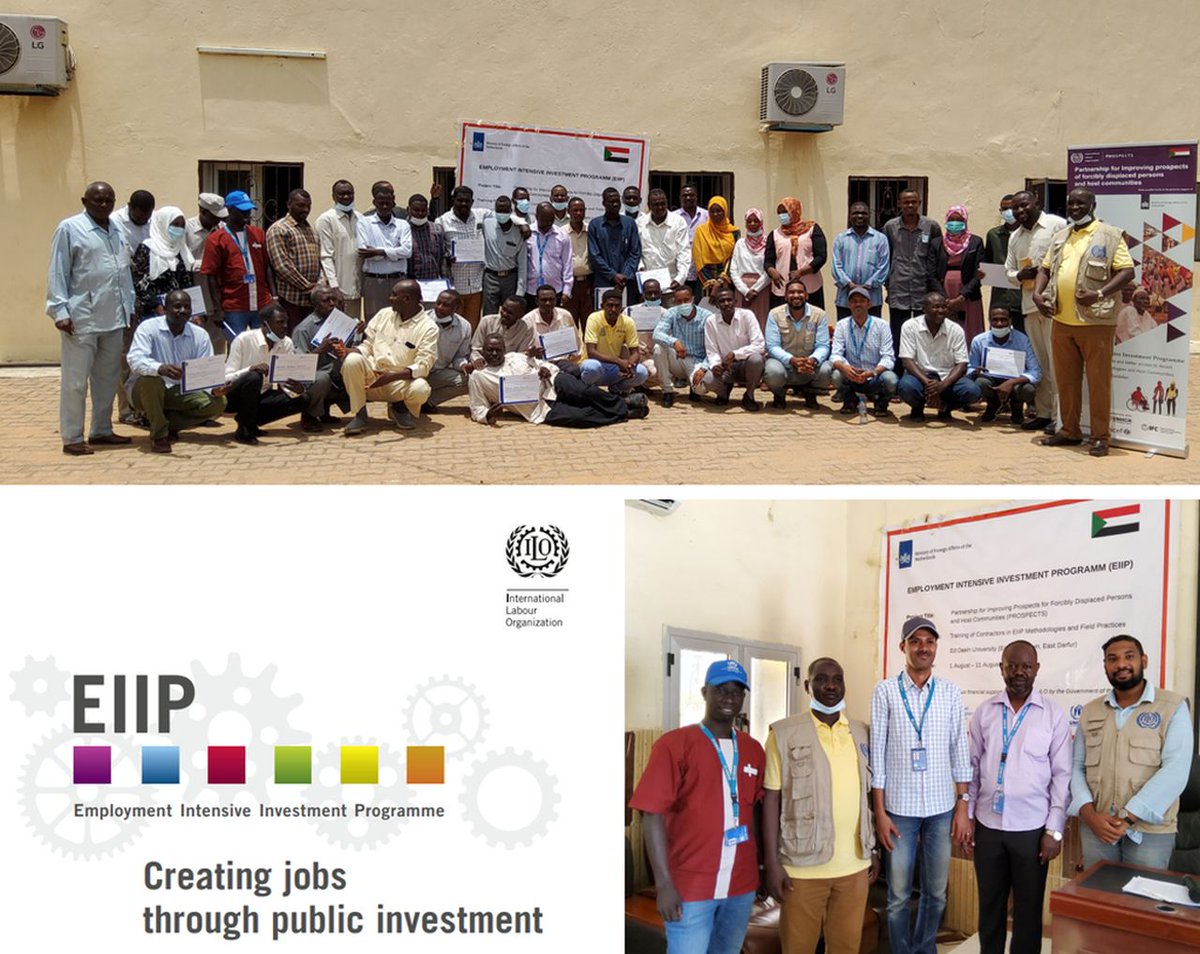 Today in Ed Daein #EastDarfur the <a href="/IloProspects/">ILO Prospects</a> Employment Intensive Investment Programme held its certificate ceremony for our <a href="/UNHCRinSudan/">UNHCR Sudan</a> and #UNICEF construction contractors who completed the two weeks training in #EIIP methodologies and field practices. #NewWaysOfWorking