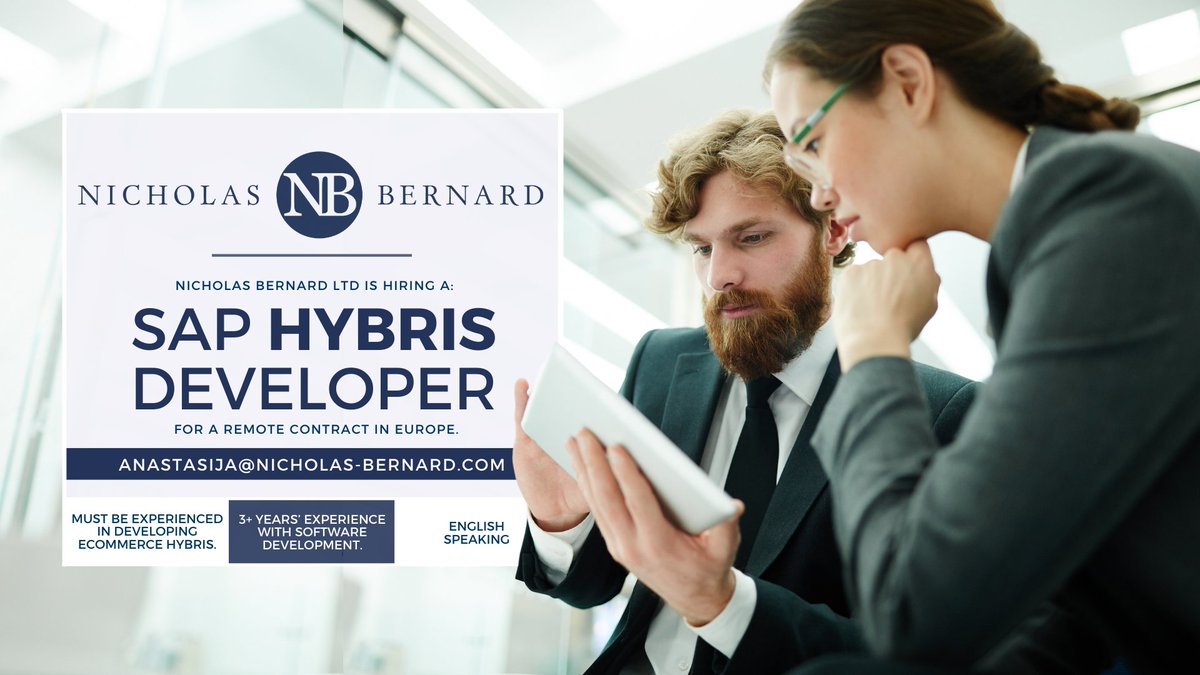 Anastasia Jeriomina is working with a client in Sweden to hire a fully remote #SAP Hybris Developer for a long-term contract.

To find out more, click below to the Nicholas Bernard Ltd website or email anastasija@nicholas-bernard.com.

nicholas-bernard.com/jobs/sap-hybri…