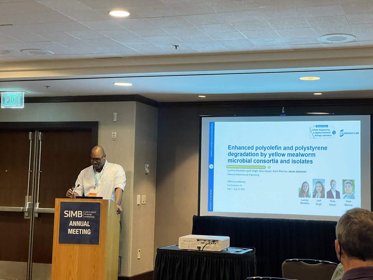 MarkBlenner's tweet image. It’s happening now in Seacliff C at #SIMBAM2022 @SIMB_Microbio. @drksolomon is presenting our recent update on polyolefin and polystyrene degradation by mealworms, their microbiomes and isolates. @lummymaria @jyoti0712 @ross_klauer