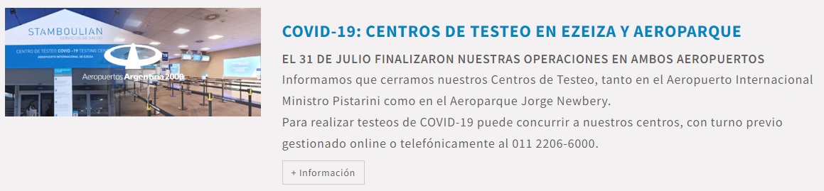vanalaeropuerto's tweet photo. No funcionan más los centros de testeo Covid en Aeroparque y Ezeiza. Si viajan a algún destino que todavía exige antígenos o PCR deberán buscar otro lugar donde hacerlo. https://t.co/OToyiwcHtr