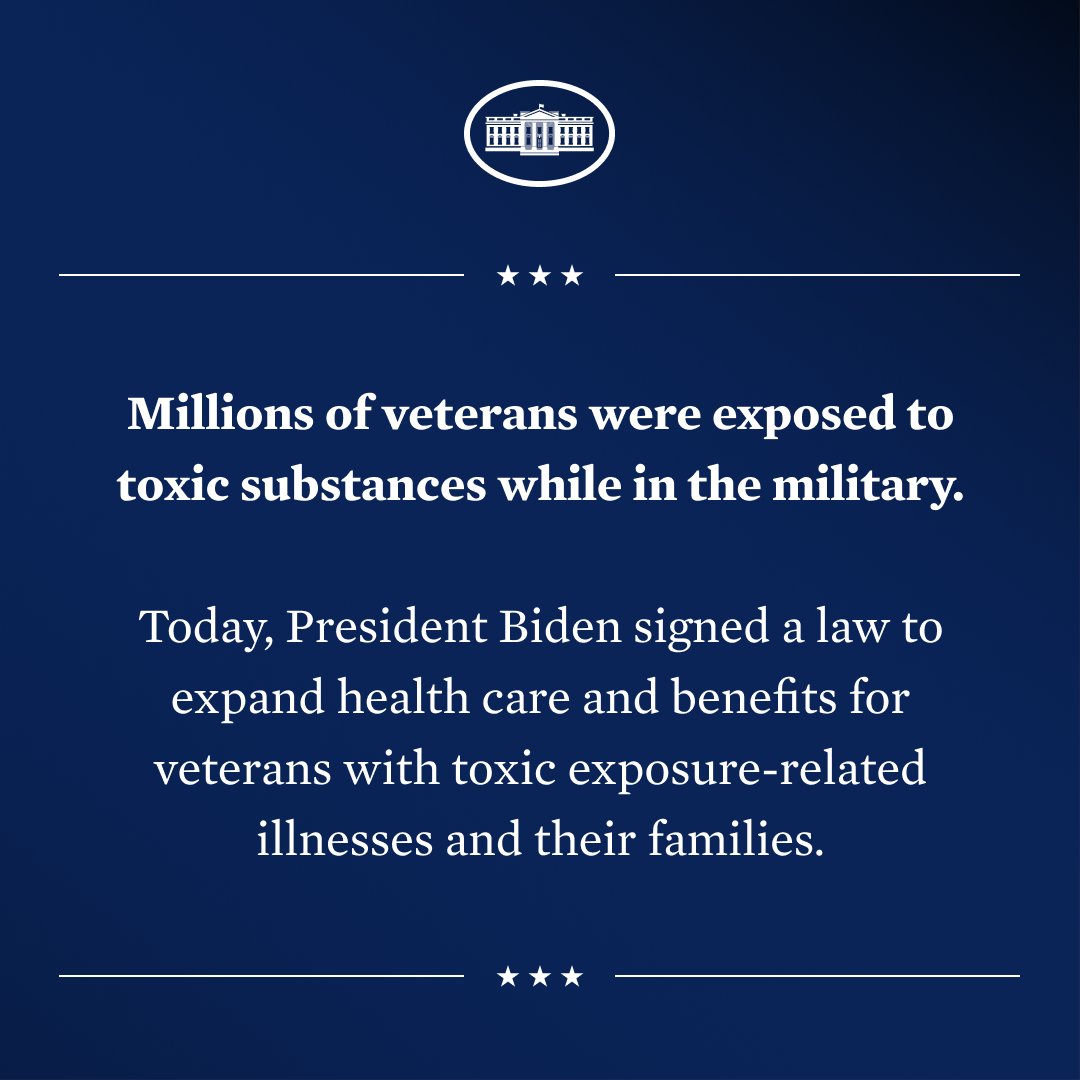 With the PACT Act, President Biden is delivering on his promise to strengthen health care and benefits for America’s veterans and their survivors.