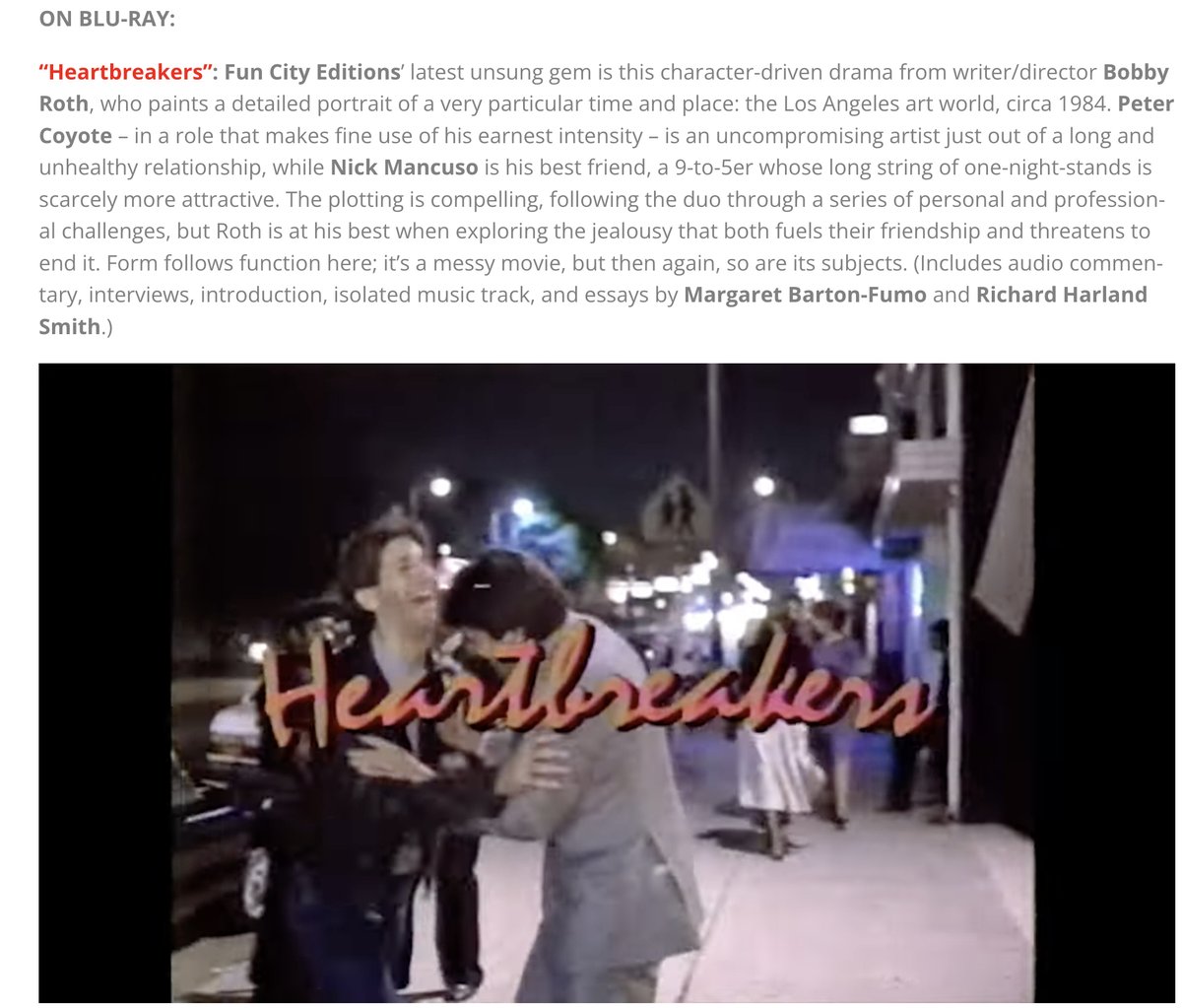 FunCityEdition's tweet photo. Another endorsement of our new #Bluray of Bobby Roth's HEARTBREAKERS (1984) via @jasondashbailey of @ThePlaylistNews: https://t.co/6kaFqY8Gbh
#BobbyRoth #Heartbreakers #1984 #FunCityEditions https://t.co/C3VBxLOTEi