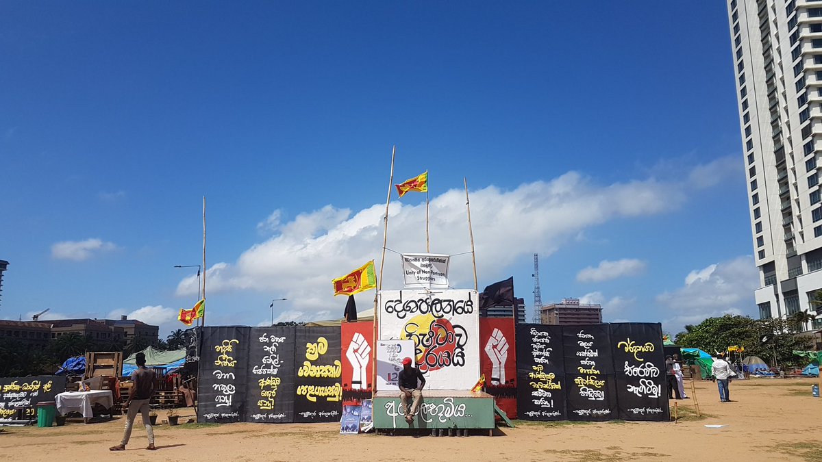 Amaliniii's tweet photo. I don't believe GGG was perfect - it had a long, long way to go on many fronts- but its space &amp; impact it created is immense. Walking through the 'Agitation Site' where, over the last few days, residents have withdrawn tents &amp; most permanent structures, felt rough. #lka #srilanka https://t.co/s65D6KW9WE