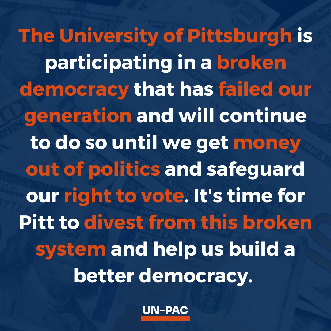 UnPACPitt's tweet photo. We can’t continue to let Pitt spend OUR tuition dollars on a system that doesn’t work for us. Join us this semester and let’s #UnPAC ! https://t.co/8gwwDi030F
