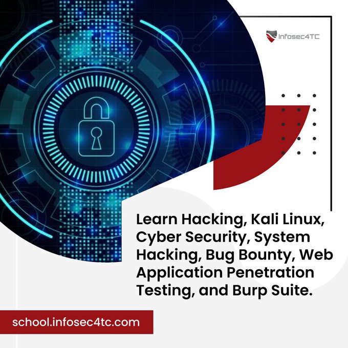 InfoSec4tc's tweet photo. قم بشراء الدورة التدريبية Ultimate Ethical Hacker Bundle التدريبية من School.infosec4tc الحصول على شهادات الحضور مع CPEs
قم بزيارة: https://t.co/ltjyhpz2NR
#cybersecurity #Hacking #news #informationsecurity #kalilinux #bugbounty
#Systemhacking #Penetrationtesting #ethicalhacking https://t.co/OyyYiceO7J