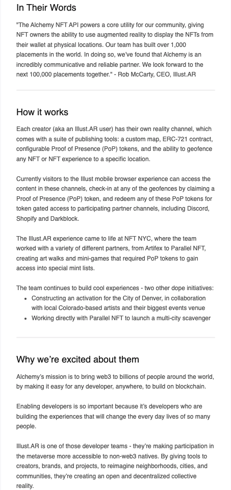 IllustSpace's tweet photo. Thanks @AlchemyPlatform !
"Illust is making participation in the metaverse more accessible to non-web3 natives. By giving tools to creators, brands, and projects, to reimagine neighborhoods, cities, and communities, they’re creating an open and decentralized collective reality." https://t.co/Fd0iyAfDXM