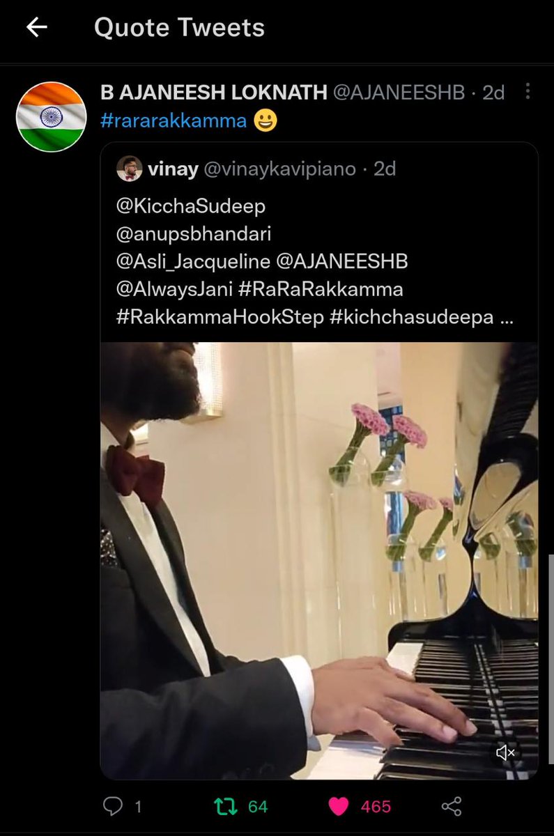 My version rararakkama post liked by our Hero @kicchasudeep sir🤩 and retweeted by the original composer @AJANEESHB  sir thankyou sir..
Special thanks to @kolaraksss @DarshanKolara
#kichchasudeepa #VikrantRona #KicchaSudeep #bajaneeshloknath #anupbhandari #RaRaRakkamma #Rr #VR