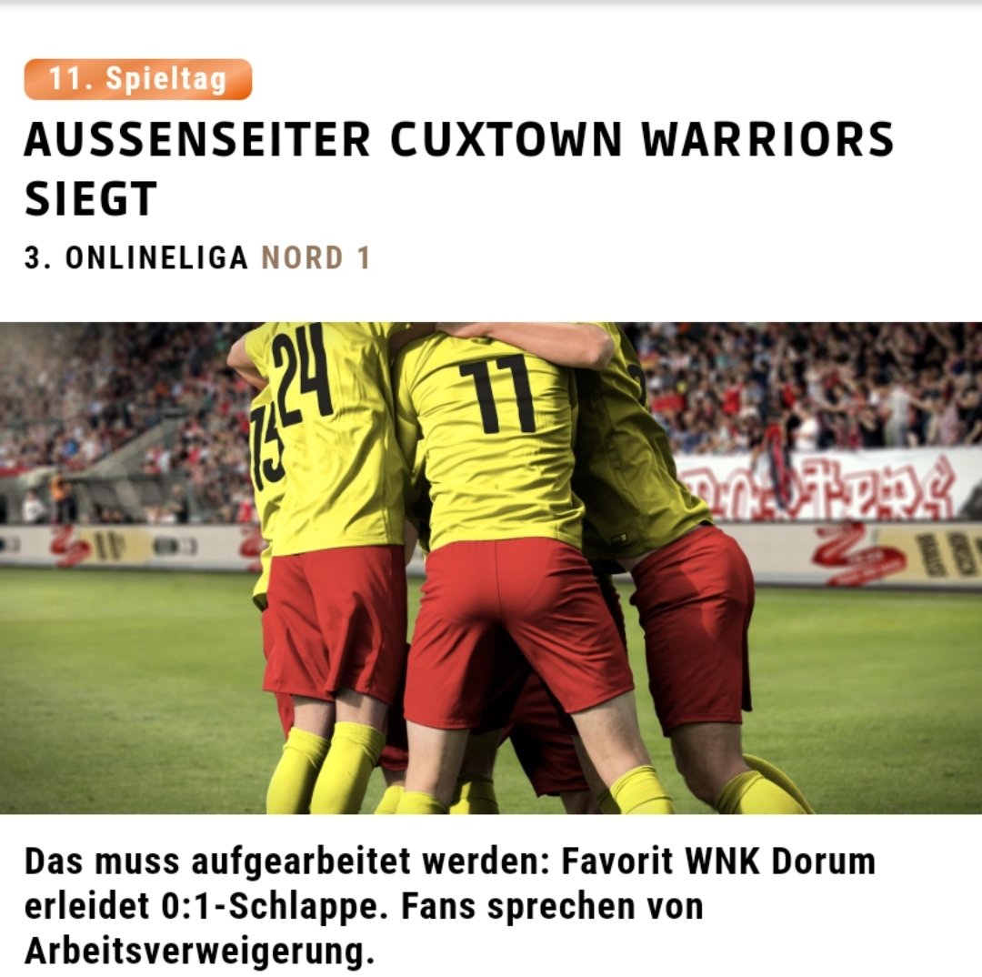 cuxtown's tweet photo. Cuxtown NEWS 

Zwischenfazit nach 11. Spieltagen in der 3. OL-Nord 1
Als klarer Außenseiter fuhren die WARRIORS am 11. Spieltag zum @DorumWnk und konnten dort überraschend ihren dritten Saisonsieg eintüten.
So langsam scheinen die WARRIORS in der 3. Liga angekommen zu sein.
WbaB! https://t.co/c0e0tX5jWX