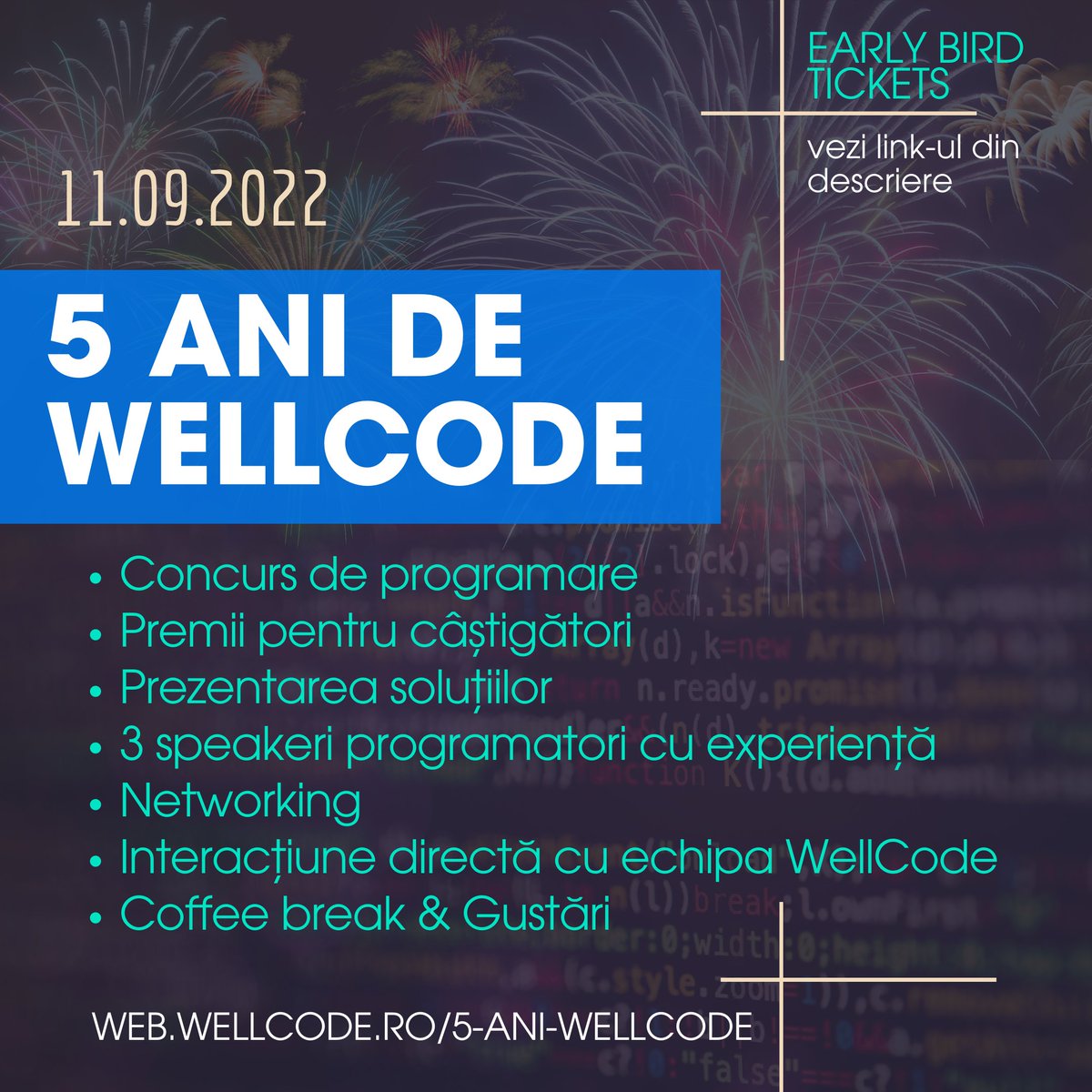 wellcode_ro's tweet image. Intră pe link-ul următor și beneficiază de unul din primele 10 locuri early bird ➡️ 𝗵𝘁𝘁𝗽𝘀://𝘄𝗲𝗯.𝘄𝗲𝗹𝗹𝗰𝗼𝗱𝗲.𝗿𝗼/𝟱-𝗮𝗻𝗶-𝘄𝗲𝗹𝗹𝗰𝗼𝗱𝗲 

#wellcode #5years #anniversary #programare