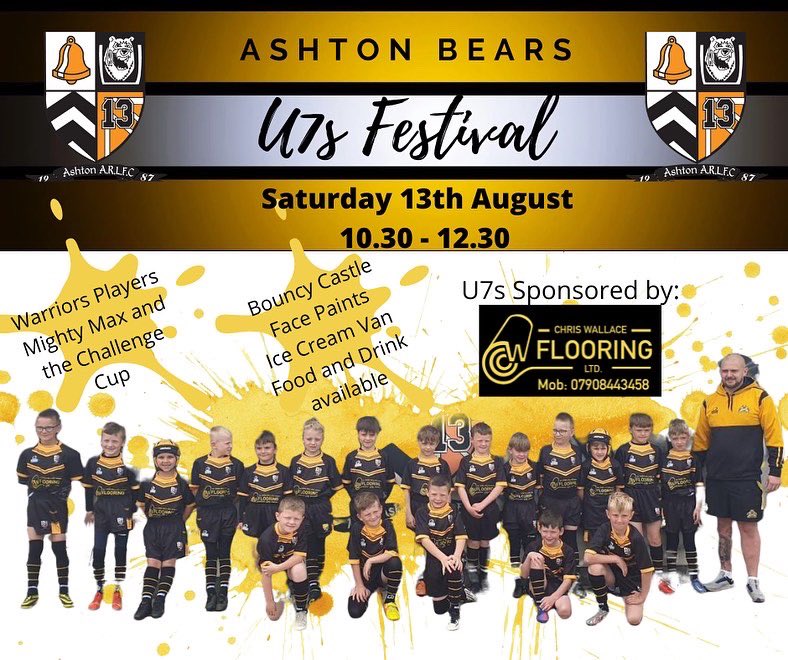 AshtonBears's tweet photo. A busy weekend down at Bear Park. 
We start the weekend with our young Bears hosting their first festival on the Saturday. 
U7s Festival from 10.30am - 12.30pm. 
Followed by our OA team. 
Sunday is our u10s followed by our Womens OA. 

Get down and show your support. 🐻⚫️🟡🏉 https://t.co/Cs0OouUa0P