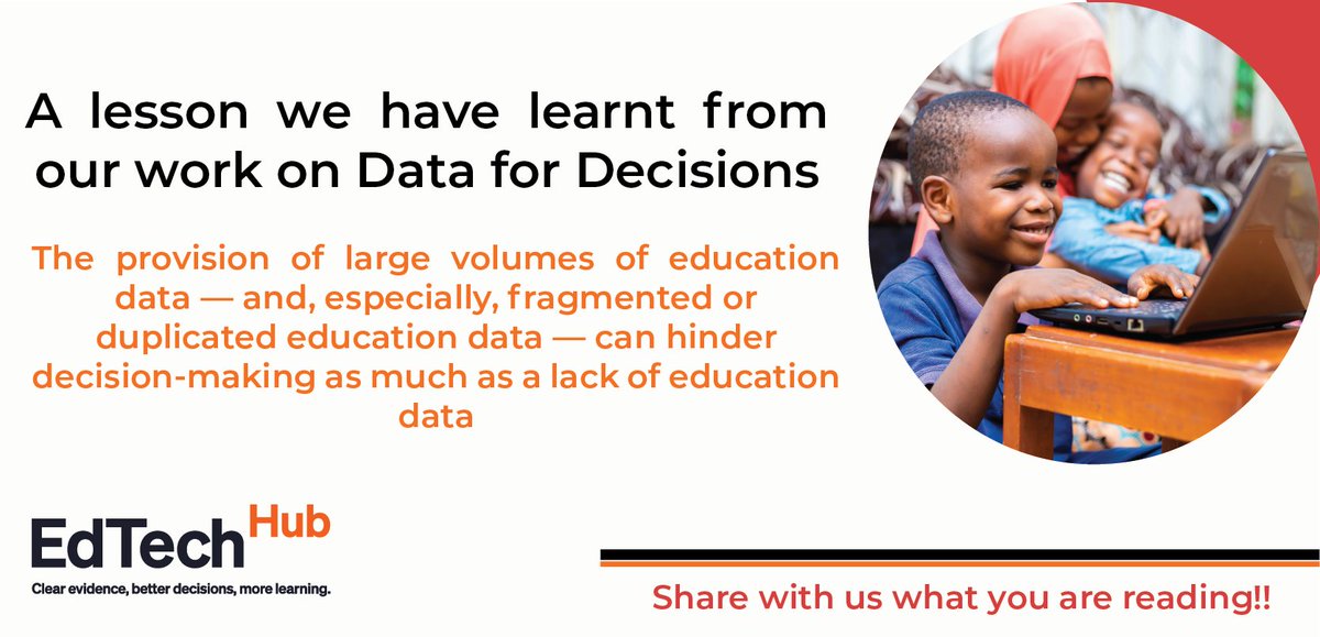 GlobalEdTechHub's tweet photo. Recent investments in technology have increased the potential for more regular & reliable data collection, robust data analysis & curated data visualisation in LMICs. We have learnt some lessons from our #Data4Decisions work. Read more... https://t.co/a4k61UK0Ze https://t.co/nSNNpeXqCB