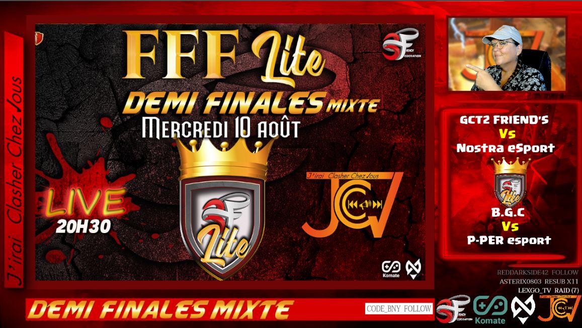 Katia / J'irai clasher chez vous (@katiajccv) on Twitter photo Ce soir demi finales FFF lite <a href="/3Fcoc/">French Family</a>
⚔️GCT2 friend's 🇲🇬🆚Nostra Esport 🇫🇷
⏰ 20H45 -> 21H45
⚔️ B.G.C 🇲🇬🆚 P-PER esport 🇫🇷
⏰ 21H00 -> 22H00
twitch.tv/jiraiclasherch…
#streaming #twitch #ClashOfClans Ce soir demi finales FFF lite <a href="/3Fcoc/">French Family</a>
⚔️GCT2 friend's 🇲🇬🆚Nostra Esport 🇫🇷
⏰ 20H45 -> 21H45
⚔️ B.G.C 🇲🇬🆚 P-PER esport 🇫🇷
⏰ 21H00 -> 22H00
twitch.tv/jiraiclasherch…
#streaming #twitch #ClashOfClans