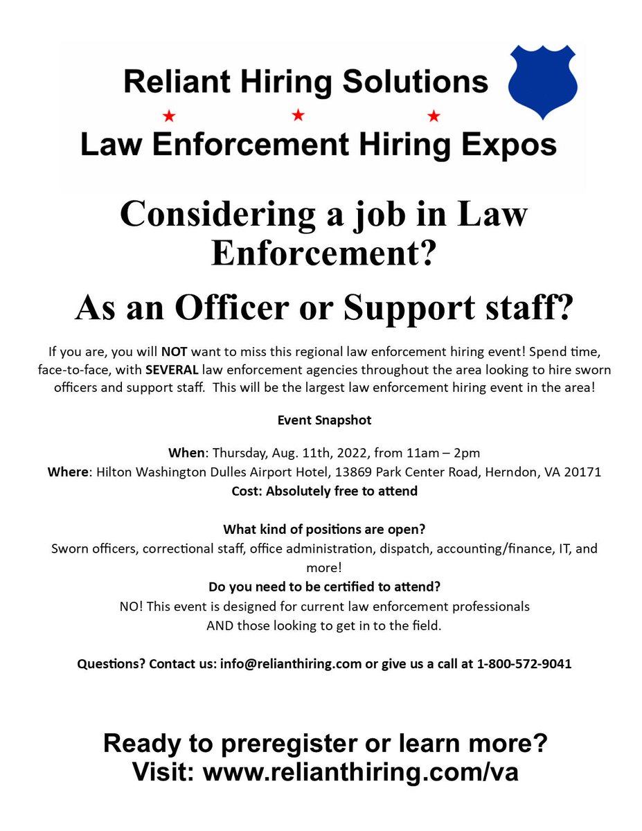 VSPPIO's tweet photo. Come meet #VSP Recruitment Troopers & #NoVa Troopers Thursday, 8/11/22 from 11 AM - 2 PM at the Hilton Washington Dulles Airport Hotel. We're hiring for our next Academy in Jan. 2023. Visit https://t.co/Qv2oAQHSAR for more info.
#challengeyourselftomakeadifference https://t.co/zs1LJH3Lxe