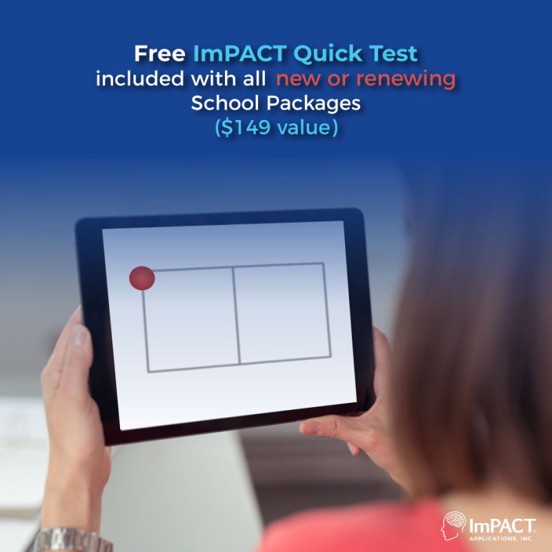 impacttest's tweet photo. Schools / Sports Leagues:
Get ImPACT Quick Test, a brief sideline assessment tool to aid in removal from activity decisions, for free with any ImPACT School Package (U.S. only).
Purchase online: https://t.co/LFI8mpbA4a
#RemovalFromActivity #SidelineAssessmentTool #Concussion https://t.co/nvkYWvMTS7