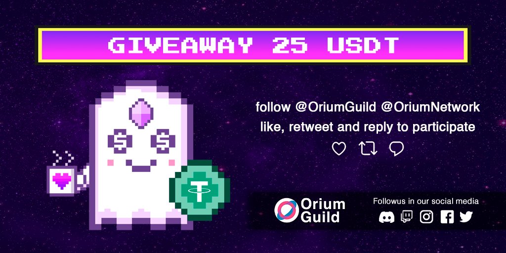 It's GIVEAWAY time! We are giving away 25 USDT!
Follow <a href="/OriumGuild/">Orium Guild</a> <a href="/OriumNetwork/">Orium Rental Marketplace</a>, like, retweet and reply to participate
The winner will be posted on the comments in a week