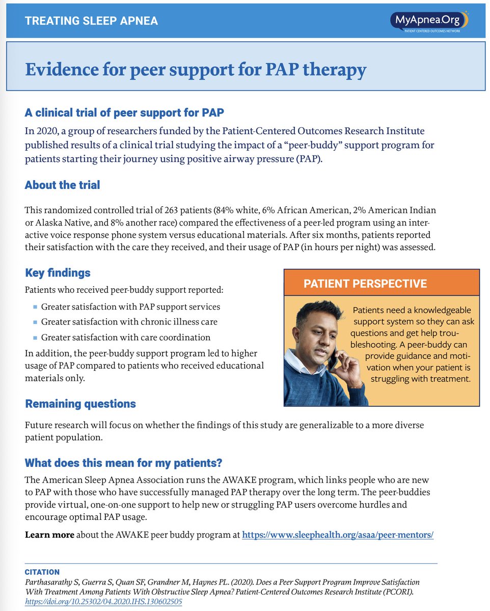 Calling all #SleepProviders: Have you heard about peer buddy support for PAP therapy? Head over to @MyApnea for more information #ClinicalPearls myapnea.org/resources