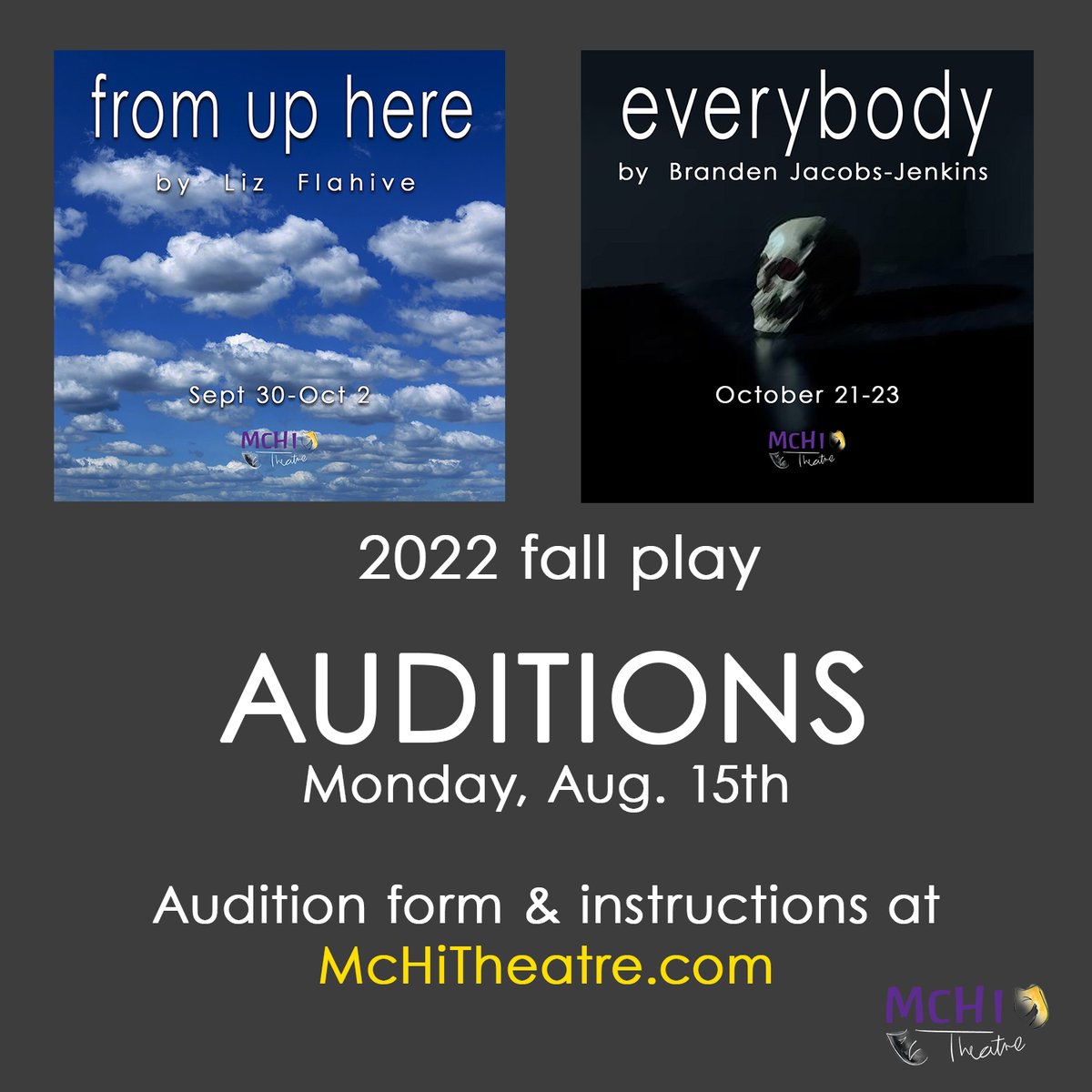 Attention ALL McHi students! 
We will be having auditions for our fall plays next week. Audition form, instructions, and monologues available at McHiTheatre.com. 
No experience is required and ALL are welcome! 
<a href="/McallenHigh/">McAllen High School</a> <a href="/McHiPride/">Dr. Albert Canales</a> <a href="/Mchi_Yearbook/">McHiYearbook&News</a>