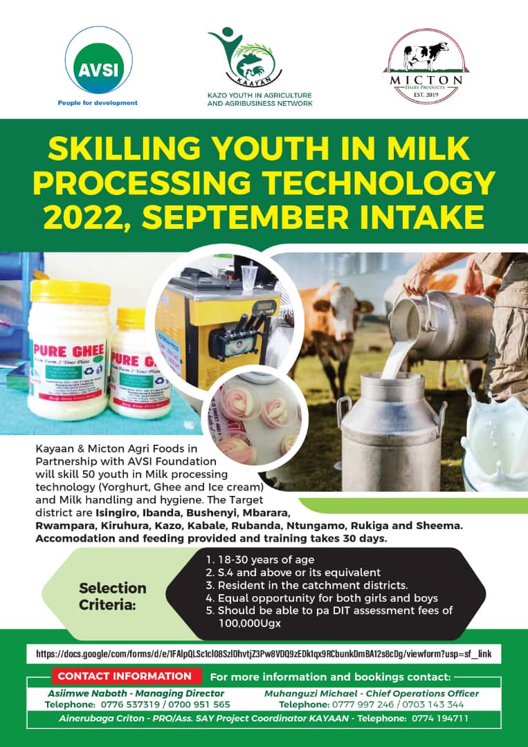 cryton_uganda's tweet photo. @nyongerayoghurt in  partnership with @FondazioneAVSI is implementing @TheSAYproject. we intend 2 skill 50 youth this year and equip them with competent skills in the diary processing technology. i.e yoghurt, ice cream, ghee and milk handling and hygiene.
@EnockAmpumuza https://t.co/p1kiwiIrqX