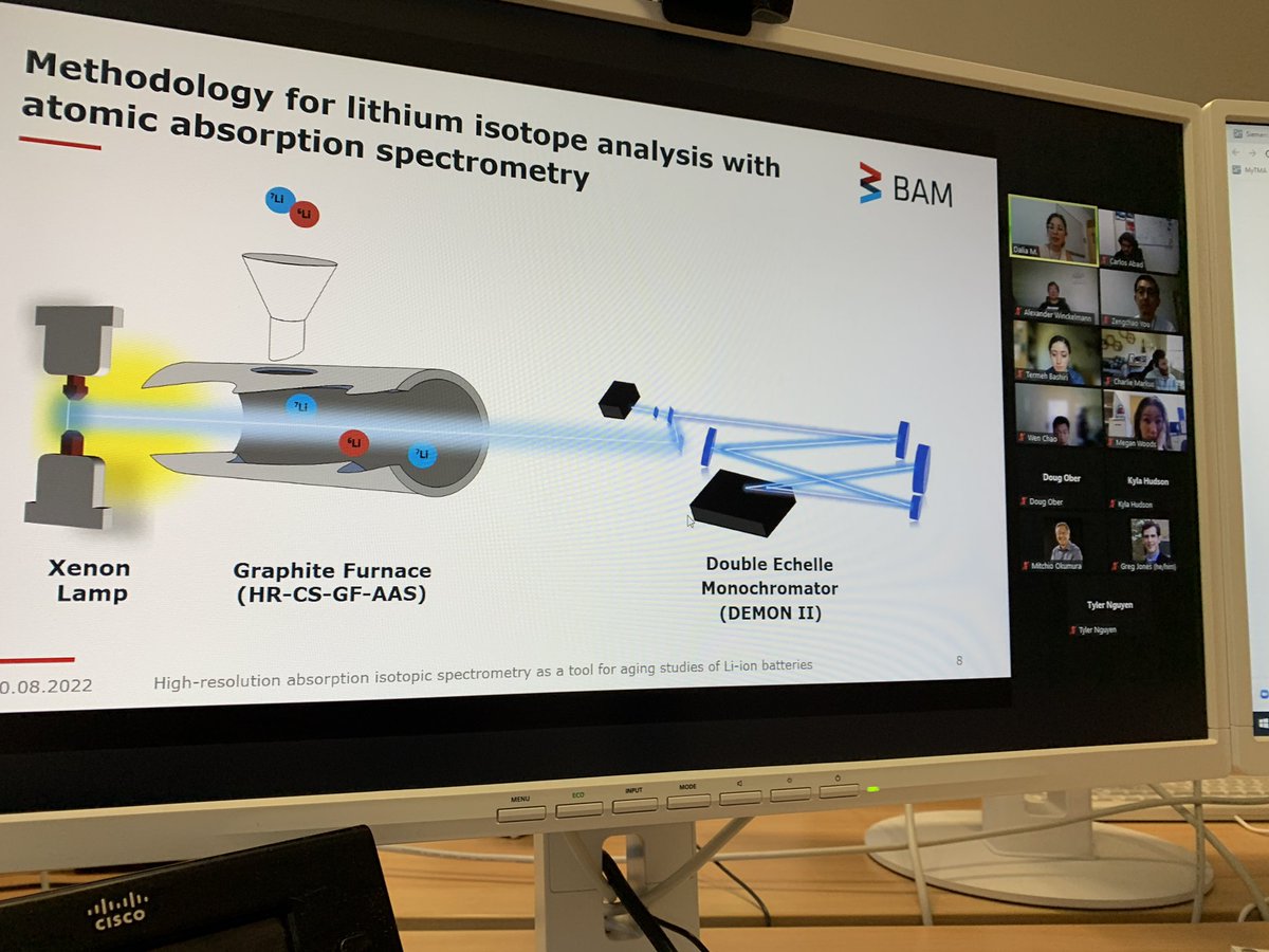 Working virtually overseas with the <a href="/OkumuraGroup/">Okumura Group</a> at <a href="/Caltech/">Caltech</a>, <a href="/LTB_Laser/">LTB Lasertechnik</a> and <a href="/BAMResearch/">BAM_DE</a> 🇺🇸🤝🇩🇪. Great talk of @DaliaMorcillo on lithium isotope analysis. This is a contribution to reliable, durable, and safer energy storage systems 🔋