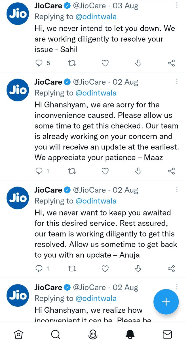 odintwala's tweet photo. @JioCare @Mohamma53314769 Same tweet evertime with minor wordplay.. thats the maximum they are able do for you. Expect nothing more, because @JioCare is useless and #JioSucks https://t.co/DGu7Gt8pTY