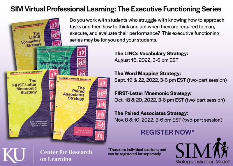 Join us this fall for SIM Virtual Professional Learning!   sim.ku.edu/sim-event-2022…

#SIMPD #strategicinstructionmodel #simprofessionallearning