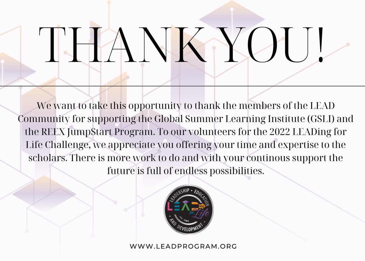 LEADingforlife's tweet image. Dear #LEADCommunity, there are no words to express the gratitude that we feel at this time. With your support, #LEAD scholars had the opportunity to participate this summer in two amazing programs, the #GlobalSummerLearningInstitute #GSLI &amp;amp; the #REEXJumpStart Program!