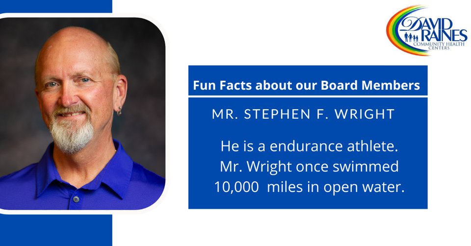 DavidRainesCHC_'s tweet photo. Fun facts about our board members
Mr. Stephen Wright has served on David Raines Community Health Center's board since 2021. In Mr. Wright spare time he is a endurance athlete. https://t.co/0Ts2Ui9pv0