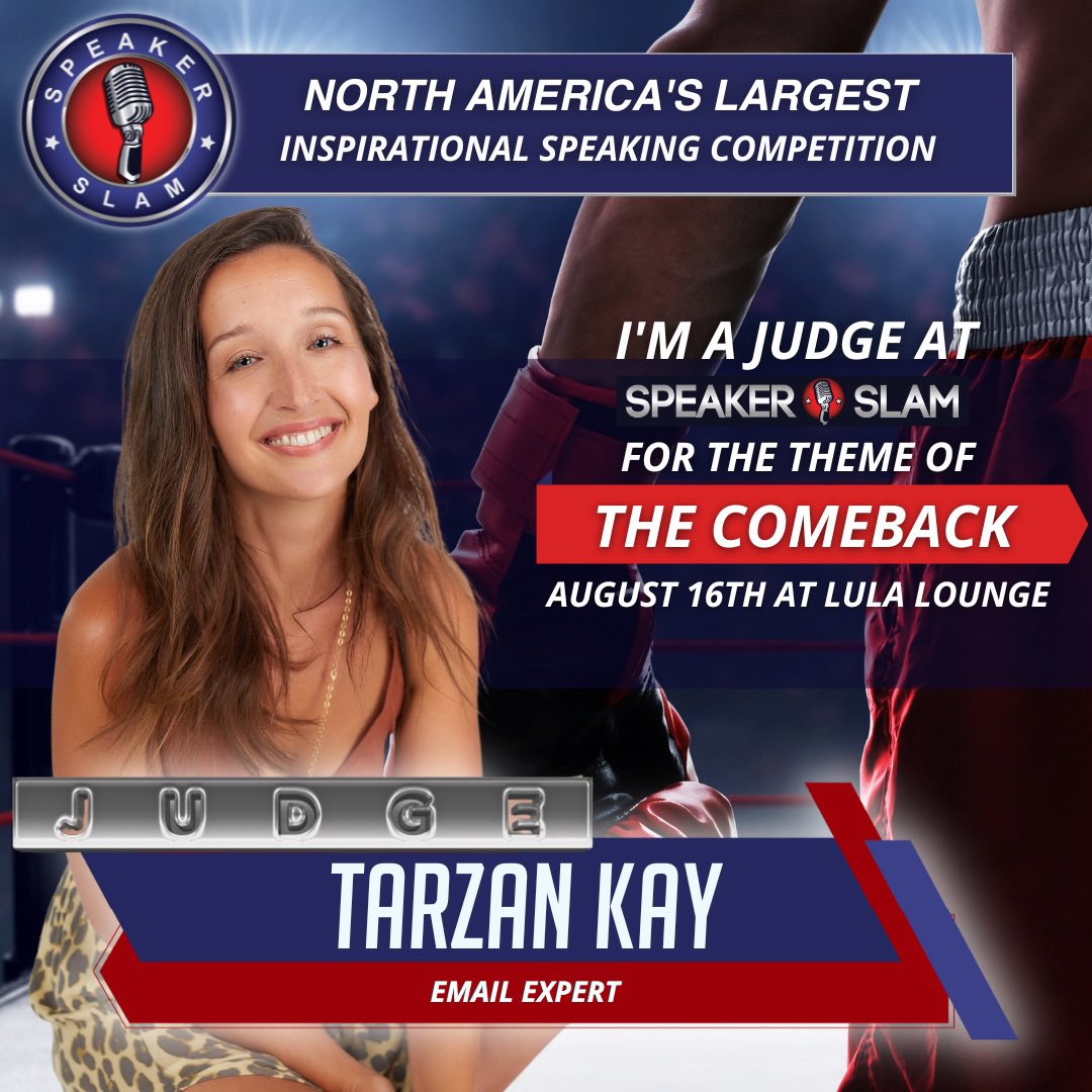Tarzan_Kay's tweet photo. When @thedanshaikh asked me to be a judge at @SpeakerSlam, my team basically said, “You’re doing this, Tarzan.”

“...and also, we’re all going.” (1/3) https://t.co/02VeH6DgIy