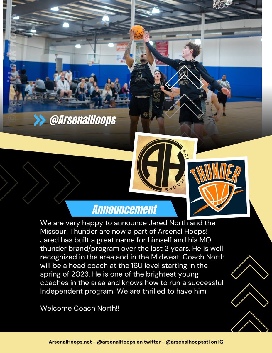 🚨 Announcement 🚨 excited to welcome Coach Jared North and the @MOThunder1 to the Arsenal Hoops family!!