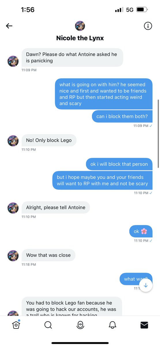 turtwig_girl's tweet photo. when i said i was uncomfortable with the naked dora images and RP @BunnieCoyote sent me, @NicoletheLynxAI (his alt) dmed to urge me into continuing anyway https://t.co/0tMfSC3sf0