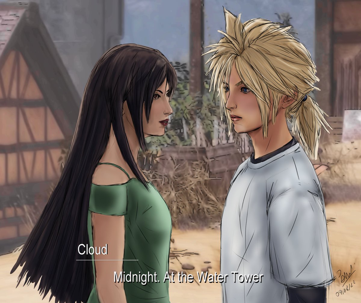 patri01011's tweet photo. #CloudWeek2022 Day 7: Cloud's past

'Midnight. At the Water Tower.' From 'Traces of two pasts'.

This is my view of how Cloud asked Tifa to meet the 'Promise' day.
Notice how flushed he is. 😂

#CloudStrife #クラウド #TifaLockhart  #cloti #HappyBirthdayCloud https://t.co/EHKvVAStzz