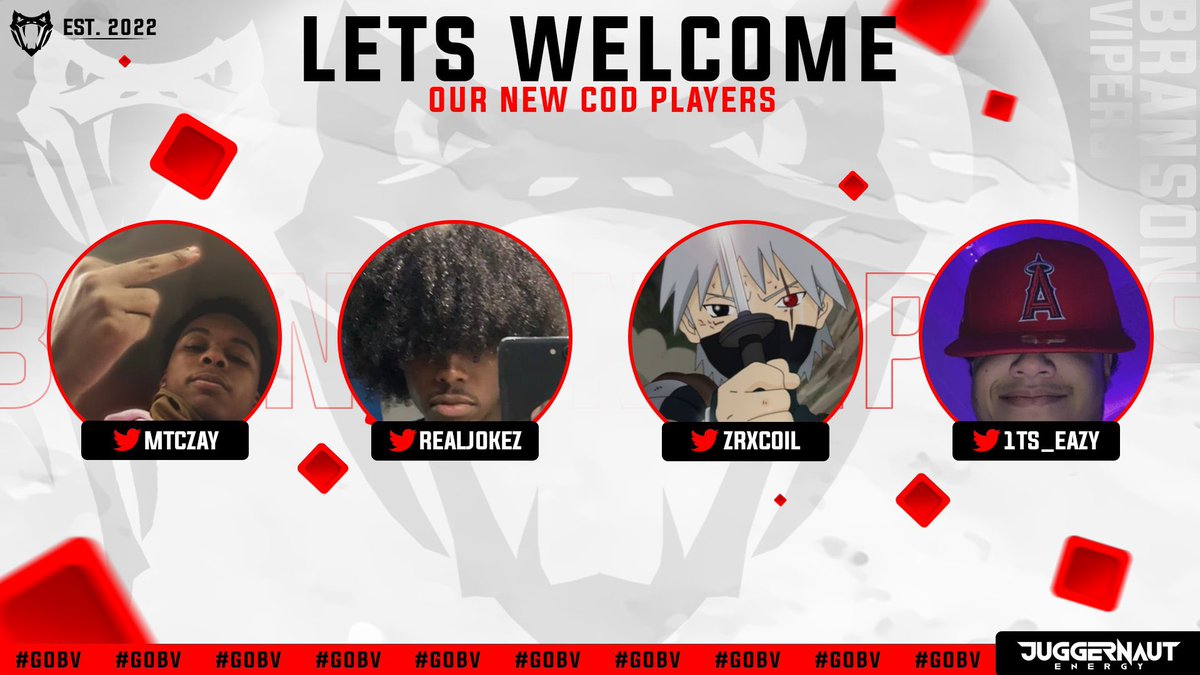 VipersBranson's tweet photo. We would like to announce our Official Roster moving into MWII for Call of Duty! We canβt wait to see what yβall can do! #Gobv
β¦οΈ@MTCZay
β¦οΈ@RealJokez
β¦οΈ@ZRxcoil
β¦οΈ@1ts_Eazy
Gfx done by: @xye_fx https://t.co/DUZCxUk7vL