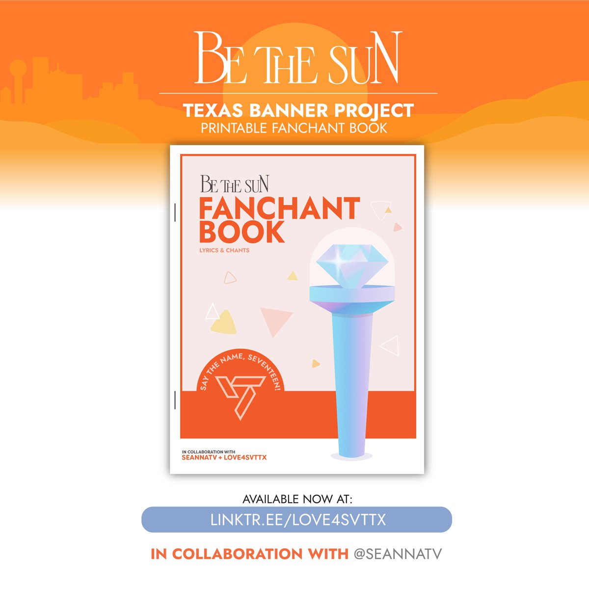 Love4SVTTX's tweet photo. Happy first day of tour and.... SURPRISE!! We worked with the wonderful @seannatv to create an unofficial Fanchant Book for Be The Sun! Available now in our linktree!

#Seventeen #BeTheSunFortWorth #BeTheSunTexas #SVT_WORLDTOUR_BETHESUN #BETHESUN #SVT #SVTinDAL #SEVENTEENinTX https://t.co/ifIa6vjKeZ