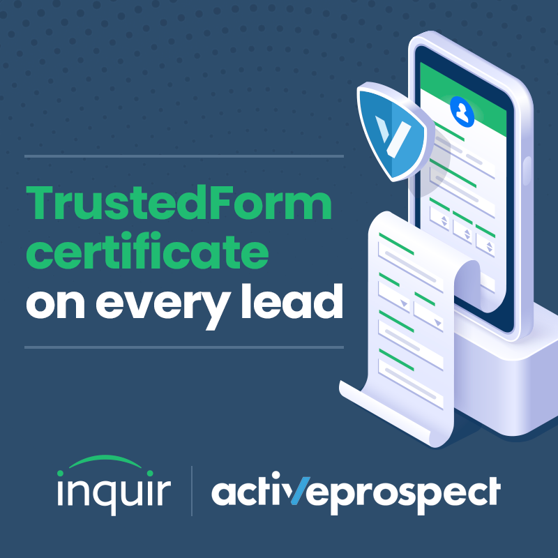 Inquir9's tweet photo. Inquir provides 100% of our leads with @activeprospect  TrustedForm. It provides an extra level of protection that opt-ins have been properly documented &amp; recorded for #TCPA compliance. https://t.co/fzH9ImrsIw #Inquir #ActiveProspect #TrustedForm #HomeServicesLeads #LeadGen https://t.co/dE0GpjhDqE