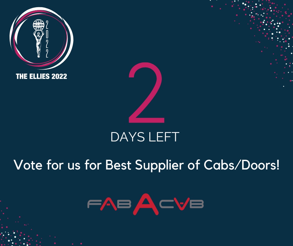 fabacab's tweet image. 📣 TWO DAYS LEFT TO VOTE 📣 We have been nominated in the Best Supplier of Cabs/Doors category for Elevator World's #Ellies2022! But we can't win alone! Take a moment to vote for us and we will be eternally grateful! 😊 VOTE NOW: elevatorworld.com/contests/the-e…
#ellies2022