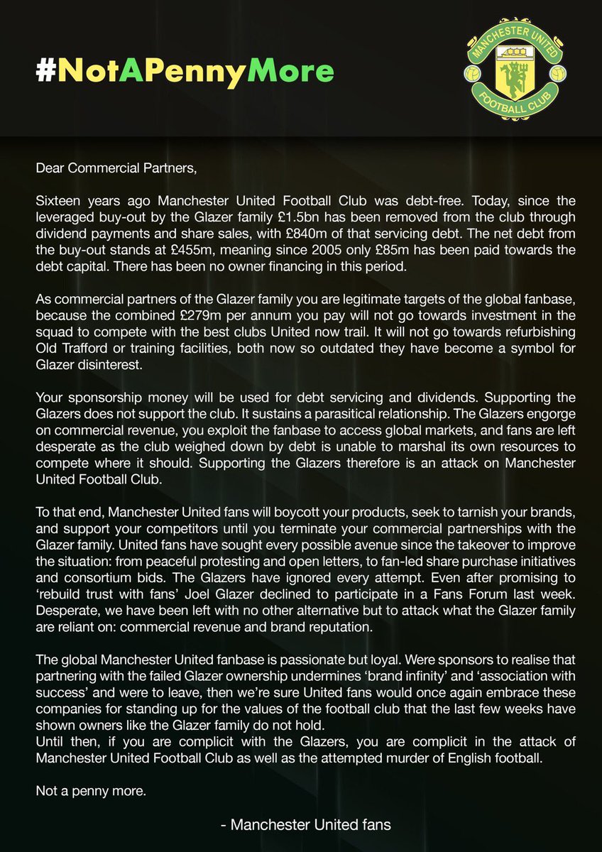UNITED FANS ITS TIME TO REIGNITE THIS MESSAGE, SPAM ALL SPONSORS, LET THEM HEAR YOU #NotaPennyMore
#ManchesterUnited #ManUnited #ManUtd #MUFC #GlazersOut #GlazersSellManUtd #GlazersOutNOW