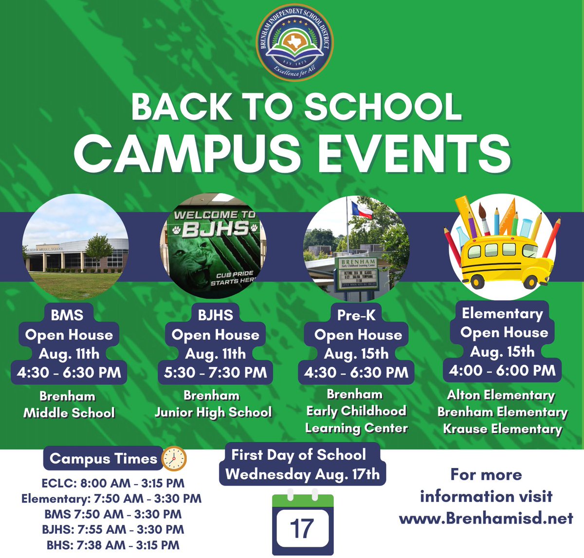 See the attached flyer to view back to school campus events coming up! We look forward to seeing you!