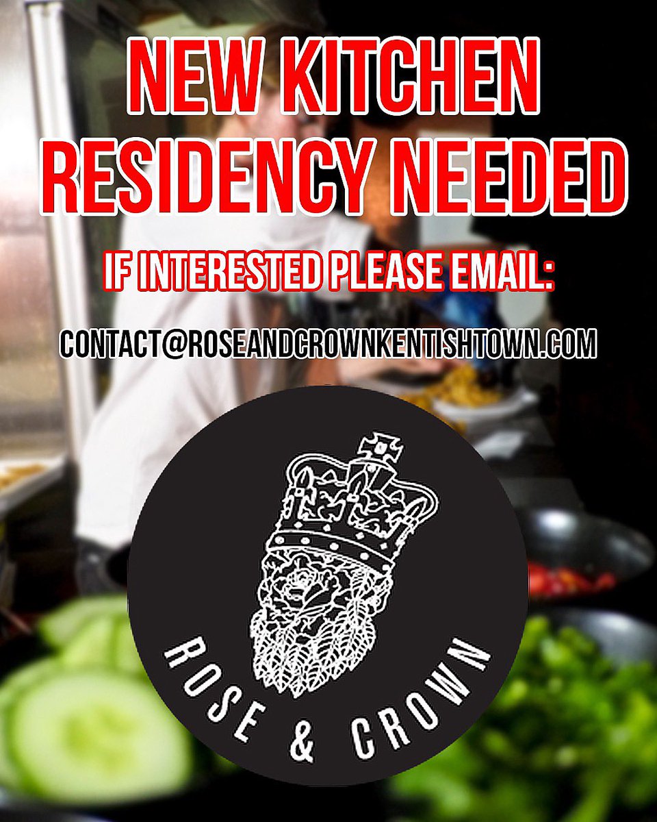 We are looking for our next street food pop-up residency at the Rose &amp; Crown! 👩‍🍳👨‍🍳 

We’re also looking for future residencies for December 2022 and March 2023 🌹👑

If interested, please email contact@roseandcrownkentishtown.com or DM us on Instagram 📩

#kentishtown #kitchen