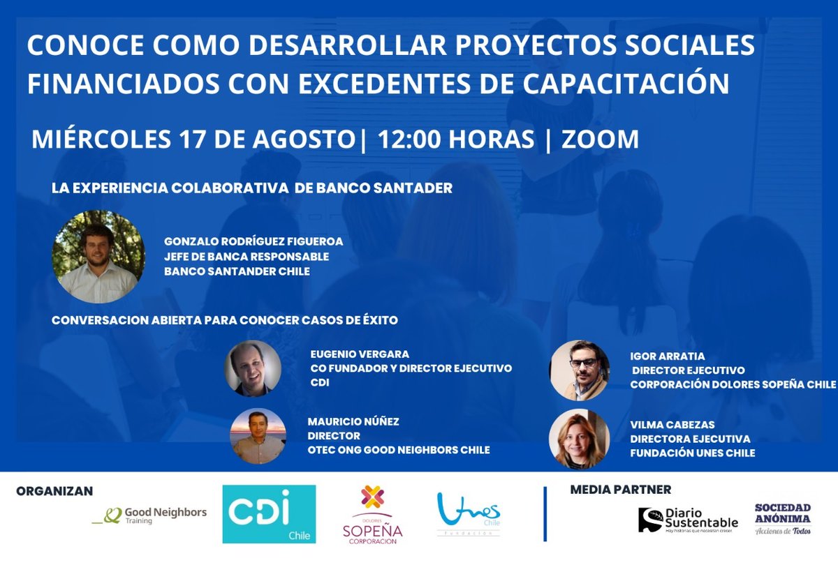 Estimada comunidad, les escribo para contarle sobre una iniciativa que participamos como Corporación Dolores Sopeña:" Capacitar es la Clave", 17 de agosto a las 12:00 horas por Zoom 
lnkd.in/eDdrbNEz
Los esperamos