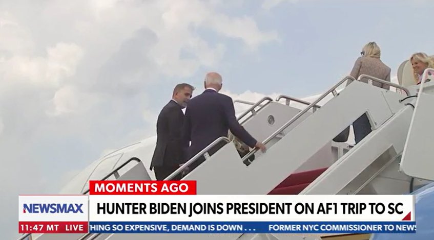 greg_price11's tweet photo. There is literally evidence on Hunter Biden's laptop that his father gave him money that he used in a Russian prostitution ring.

He's currently flying on Air Force One to go on vacation with his Dad.

Donald Trump has his home raided by the feds. https://t.co/pAZOcB9V9t