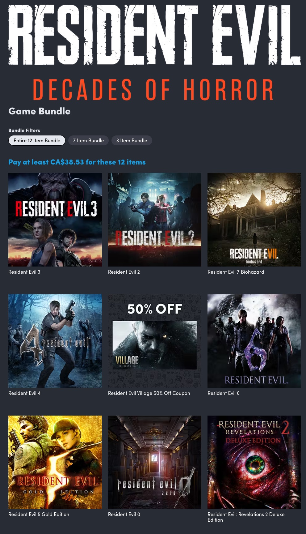 Resident Evil: Decades of Horror Humble Bundle Now Available