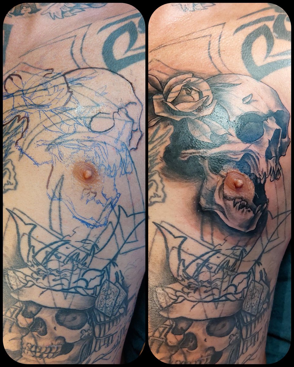 Coverup #Skull #coveruptattoo #johndewit #Delft #dewittattoo #dewitdesign 
dewit-tattoo.nl