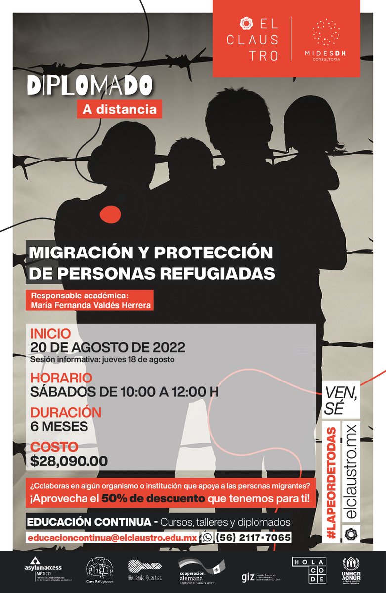 midesdh's tweet photo. #Diplomado Nuevas promociones y modalidades de pago ¡Iniciamos el 20 de agosto!
@AcnurMexico @CasaRefugiados @GIZMexico @hola_holacode @AsylumAccessMX 

Informes: https://t.co/1oWB2OYPGX
📱WhatsApp: 56.2117.7065 https://t.co/q9p5PVHOnq