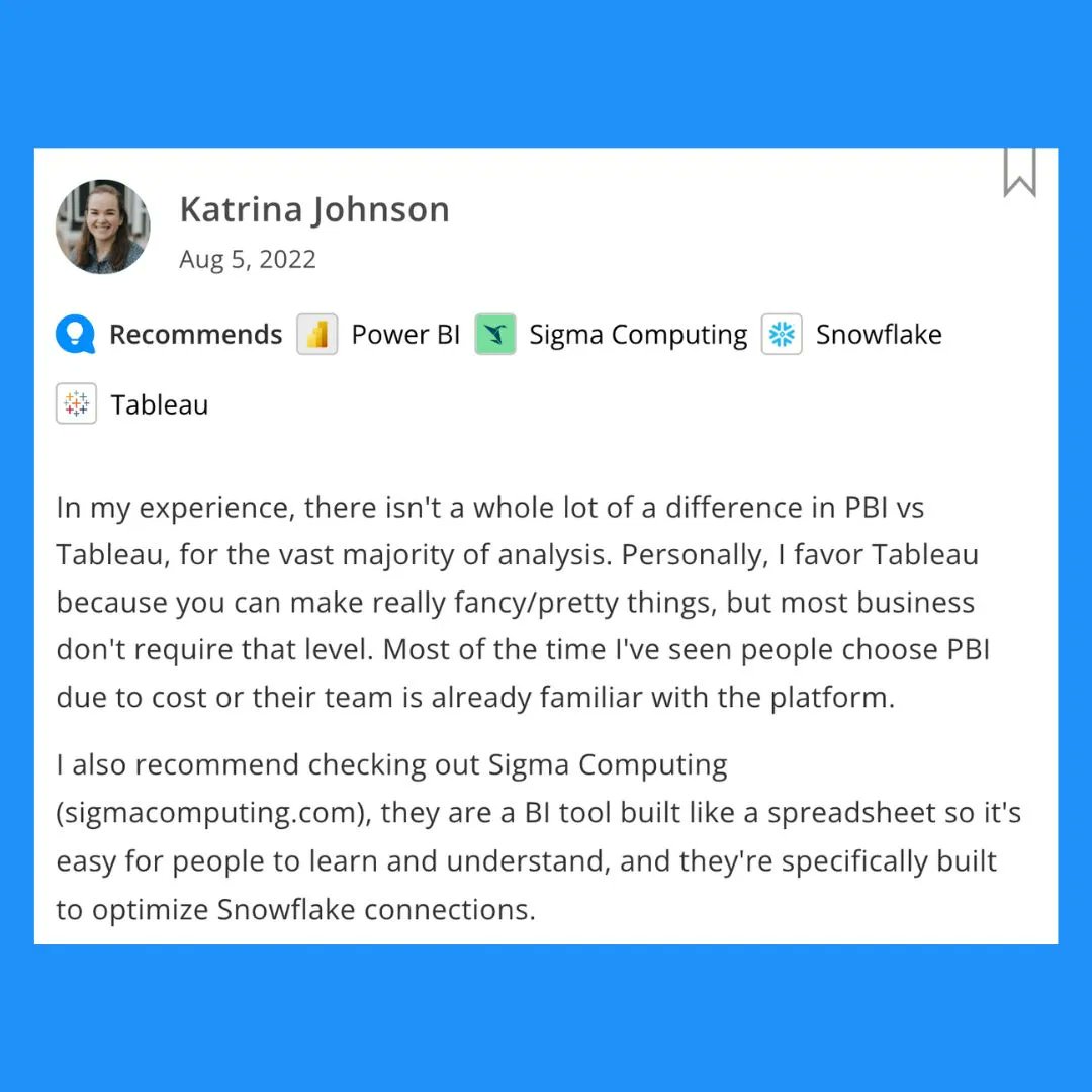 stackshareio's tweet image. #StackShare: @sigmacomputing / @tableau
 
Advice from Katrina 

👉 buff.ly/3bMPCe0